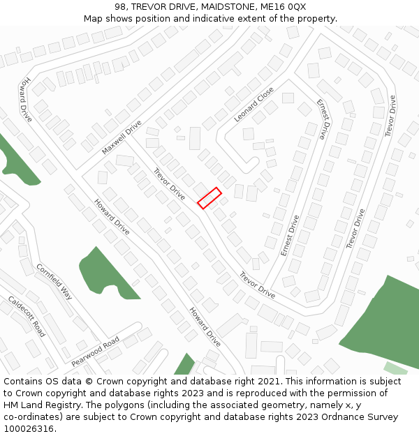 98, TREVOR DRIVE, MAIDSTONE, ME16 0QX: Location map and indicative extent of plot