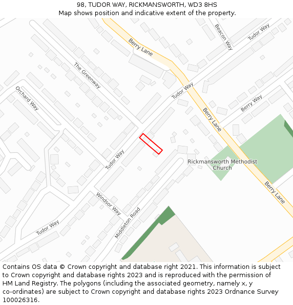 98, TUDOR WAY, RICKMANSWORTH, WD3 8HS: Location map and indicative extent of plot