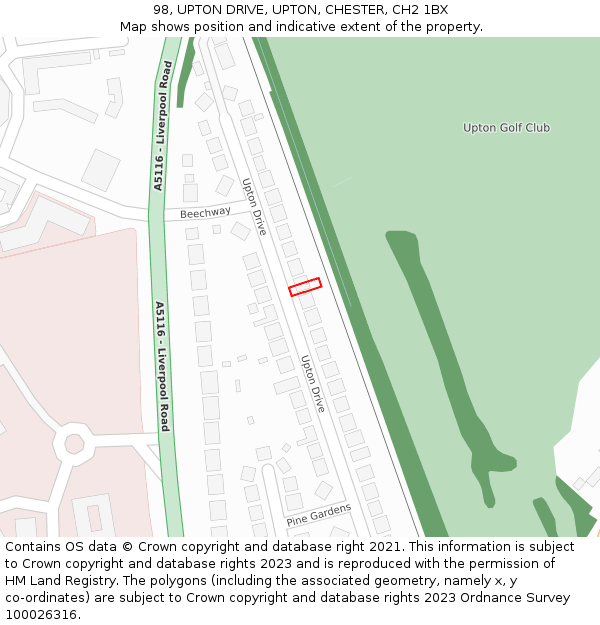 98, UPTON DRIVE, UPTON, CHESTER, CH2 1BX: Location map and indicative extent of plot