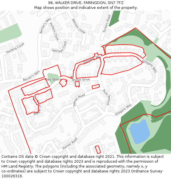 98, WALKER DRIVE, FARINGDON, SN7 7FZ: Location map and indicative extent of plot