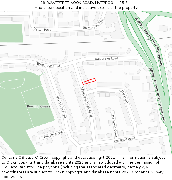 98, WAVERTREE NOOK ROAD, LIVERPOOL, L15 7LH: Location map and indicative extent of plot