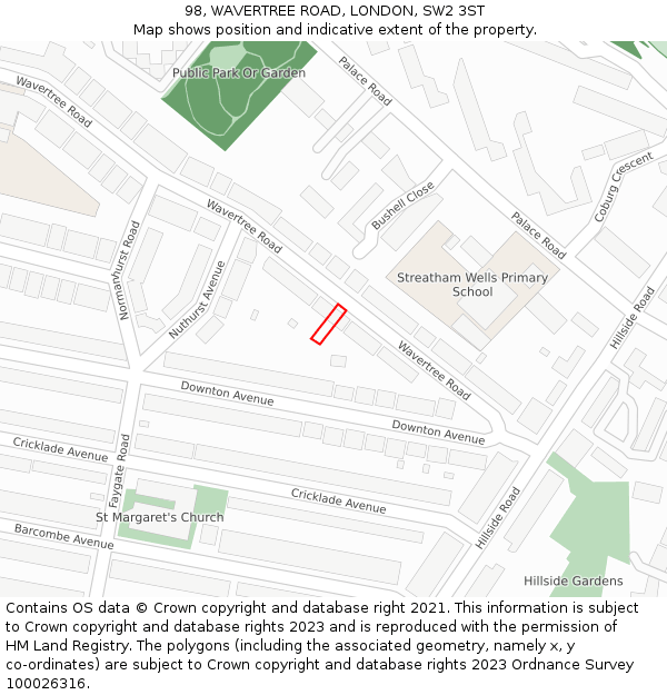 98, WAVERTREE ROAD, LONDON, SW2 3ST: Location map and indicative extent of plot