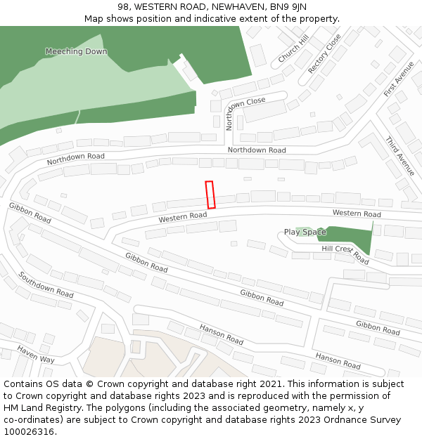 98, WESTERN ROAD, NEWHAVEN, BN9 9JN: Location map and indicative extent of plot