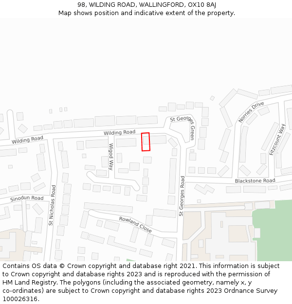 98, WILDING ROAD, WALLINGFORD, OX10 8AJ: Location map and indicative extent of plot