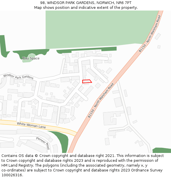 98, WINDSOR PARK GARDENS, NORWICH, NR6 7PT: Location map and indicative extent of plot