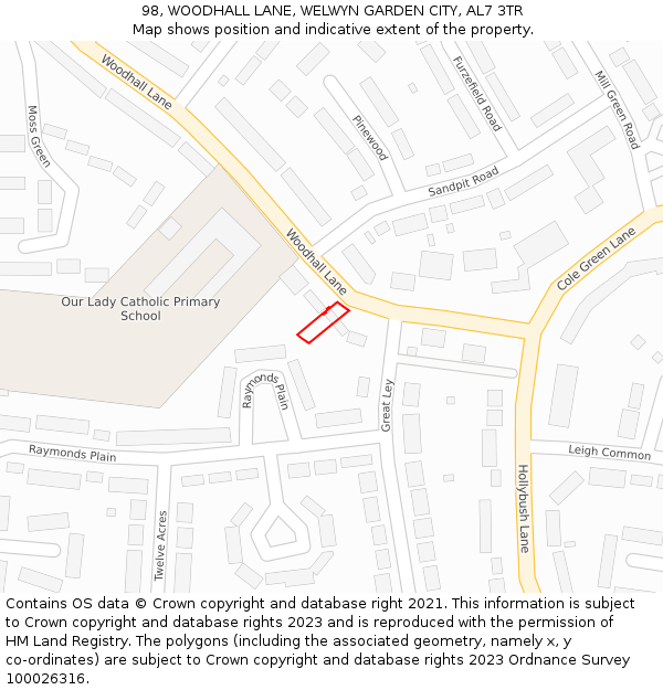 98, WOODHALL LANE, WELWYN GARDEN CITY, AL7 3TR: Location map and indicative extent of plot