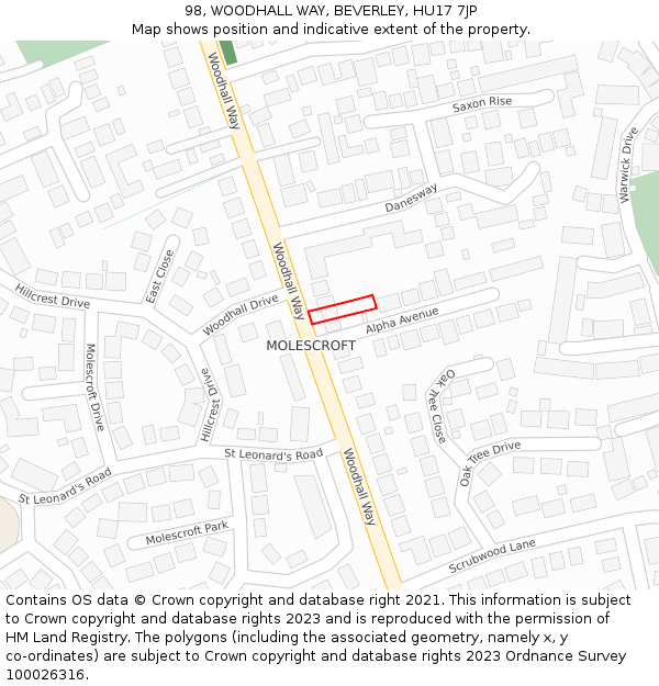 98, WOODHALL WAY, BEVERLEY, HU17 7JP: Location map and indicative extent of plot