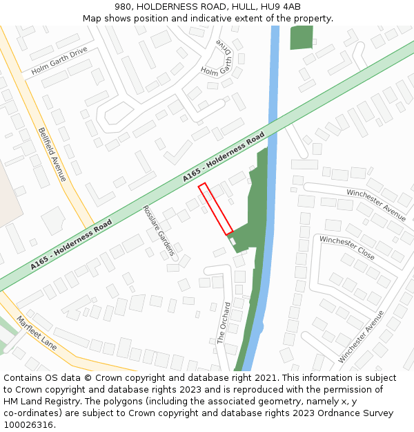 980, HOLDERNESS ROAD, HULL, HU9 4AB: Location map and indicative extent of plot