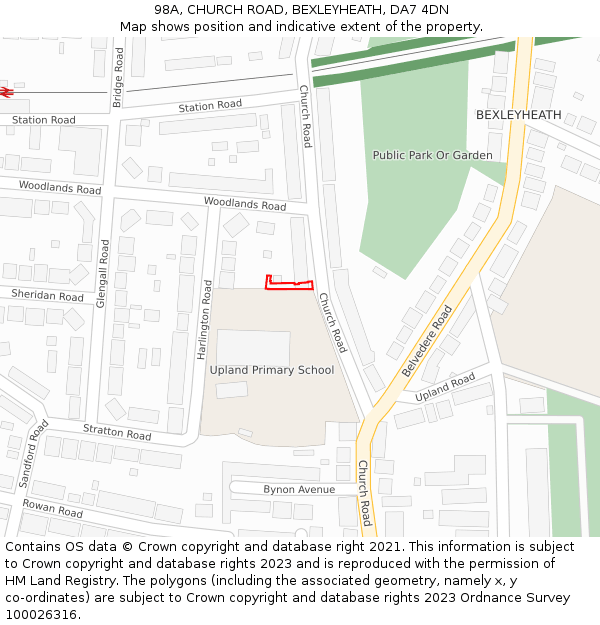 98A, CHURCH ROAD, BEXLEYHEATH, DA7 4DN: Location map and indicative extent of plot