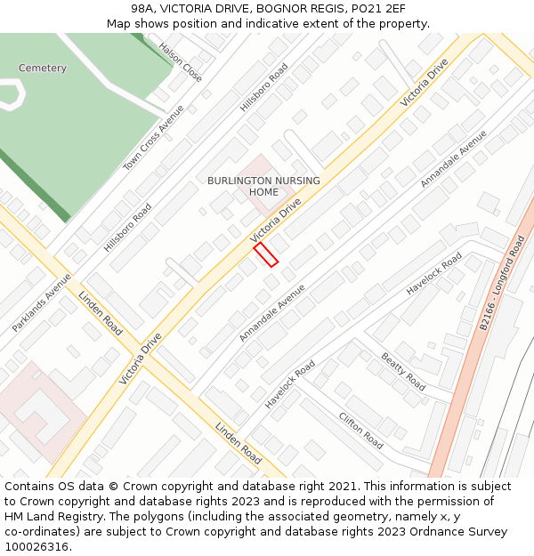 98A, VICTORIA DRIVE, BOGNOR REGIS, PO21 2EF: Location map and indicative extent of plot