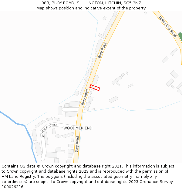 98B, BURY ROAD, SHILLINGTON, HITCHIN, SG5 3NZ: Location map and indicative extent of plot