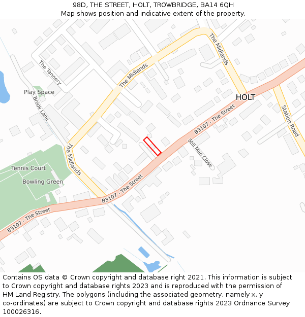 98D, THE STREET, HOLT, TROWBRIDGE, BA14 6QH: Location map and indicative extent of plot