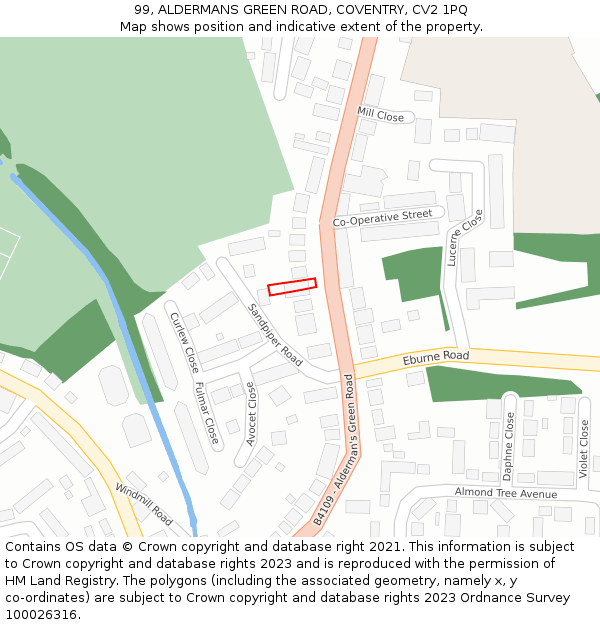 99, ALDERMANS GREEN ROAD, COVENTRY, CV2 1PQ: Location map and indicative extent of plot