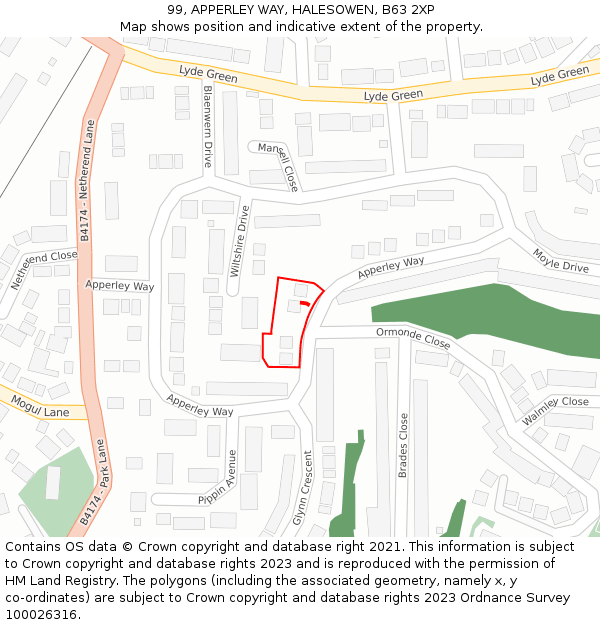 99, APPERLEY WAY, HALESOWEN, B63 2XP: Location map and indicative extent of plot