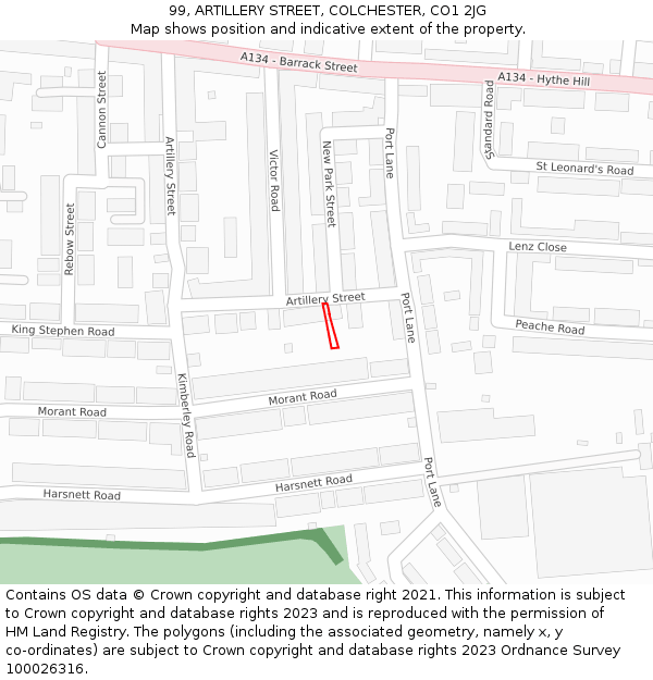 99, ARTILLERY STREET, COLCHESTER, CO1 2JG: Location map and indicative extent of plot