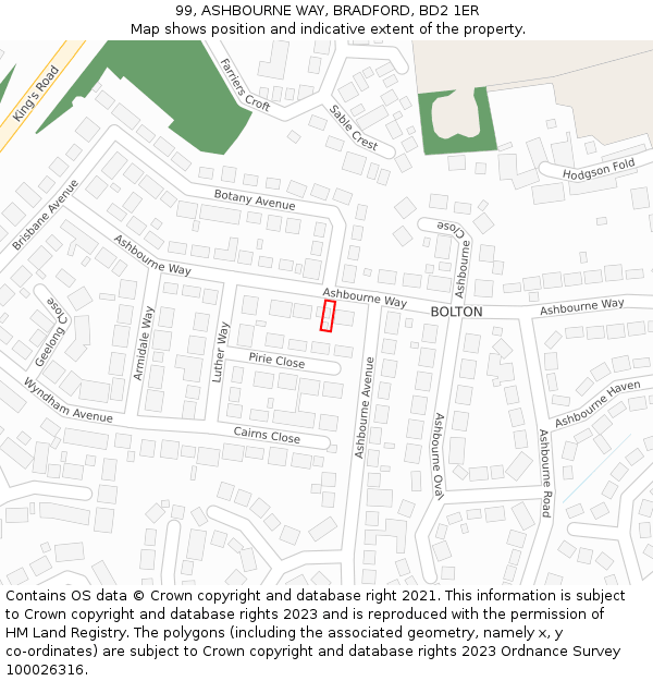 99, ASHBOURNE WAY, BRADFORD, BD2 1ER: Location map and indicative extent of plot