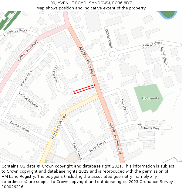 99, AVENUE ROAD, SANDOWN, PO36 8DZ: Location map and indicative extent of plot