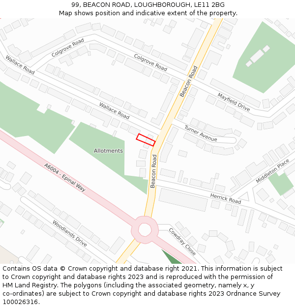 99, BEACON ROAD, LOUGHBOROUGH, LE11 2BG: Location map and indicative extent of plot