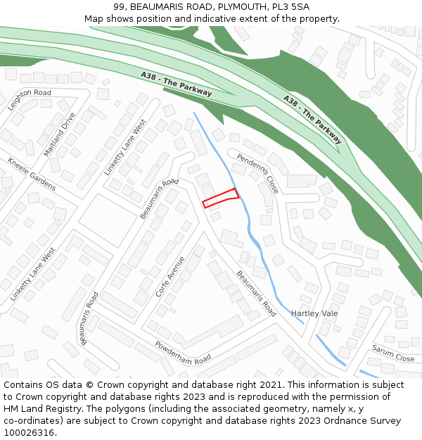 99, BEAUMARIS ROAD, PLYMOUTH, PL3 5SA: Location map and indicative extent of plot