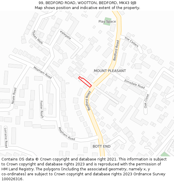 99, BEDFORD ROAD, WOOTTON, BEDFORD, MK43 9JB: Location map and indicative extent of plot