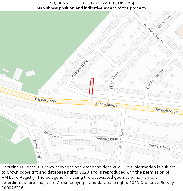 99, BENNETTHORPE, DONCASTER, DN2 6AJ: Location map and indicative extent of plot