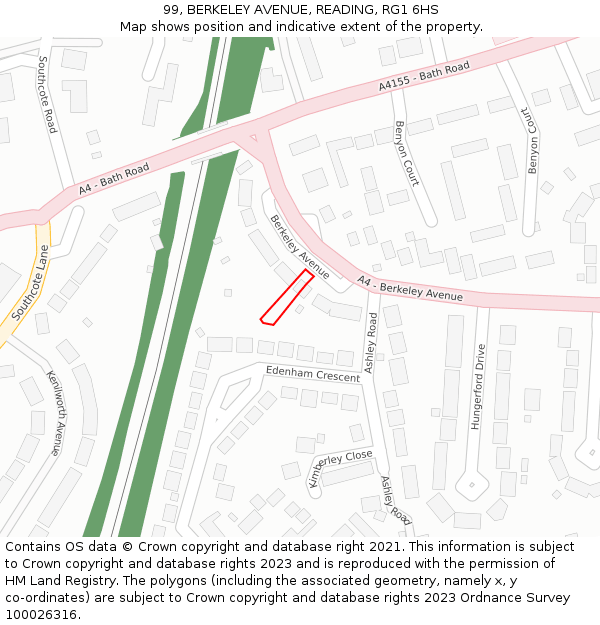 99, BERKELEY AVENUE, READING, RG1 6HS: Location map and indicative extent of plot