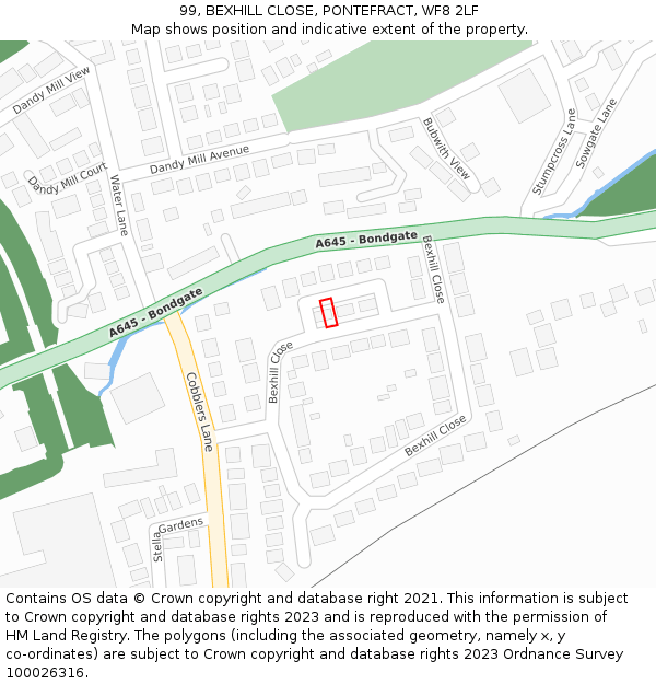 99, BEXHILL CLOSE, PONTEFRACT, WF8 2LF: Location map and indicative extent of plot