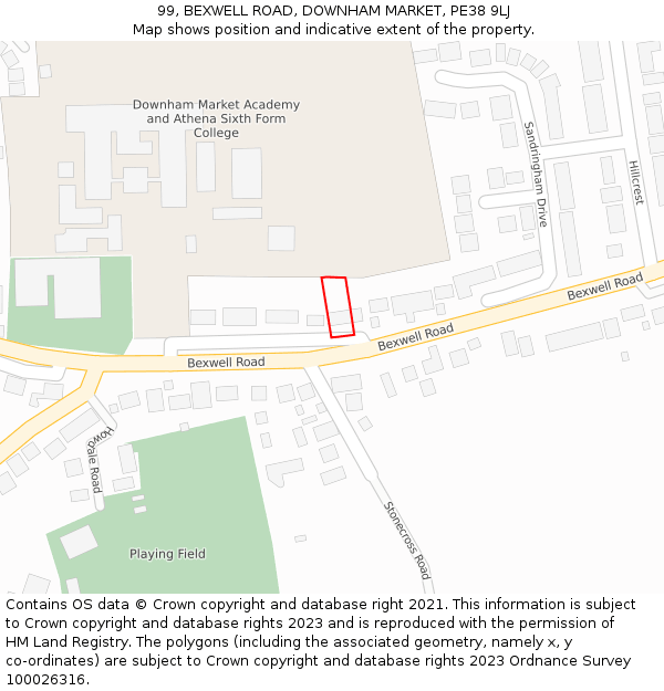 99, BEXWELL ROAD, DOWNHAM MARKET, PE38 9LJ: Location map and indicative extent of plot