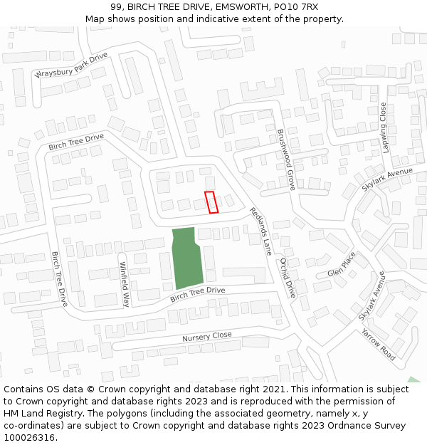 99, BIRCH TREE DRIVE, EMSWORTH, PO10 7RX: Location map and indicative extent of plot