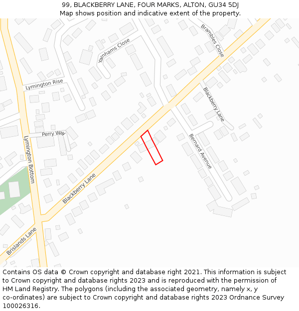 99, BLACKBERRY LANE, FOUR MARKS, ALTON, GU34 5DJ: Location map and indicative extent of plot