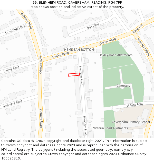 99, BLENHEIM ROAD, CAVERSHAM, READING, RG4 7RP: Location map and indicative extent of plot