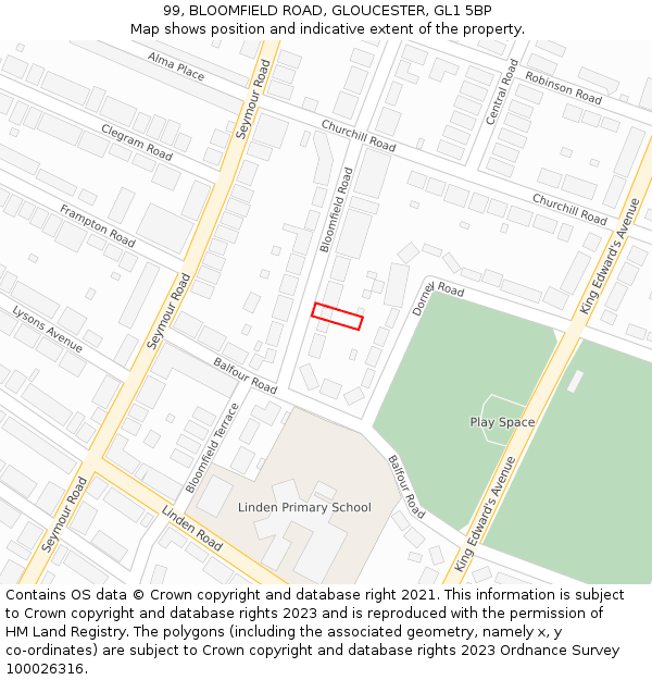 99, BLOOMFIELD ROAD, GLOUCESTER, GL1 5BP: Location map and indicative extent of plot