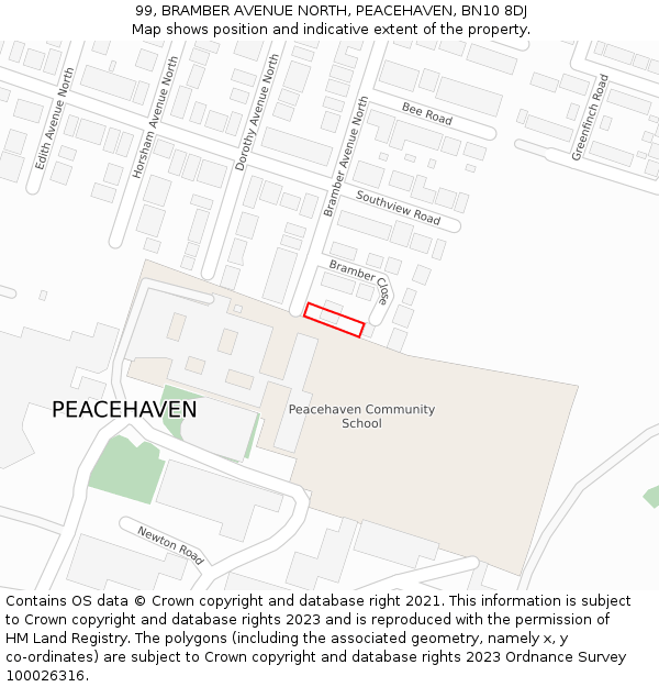 99, BRAMBER AVENUE NORTH, PEACEHAVEN, BN10 8DJ: Location map and indicative extent of plot