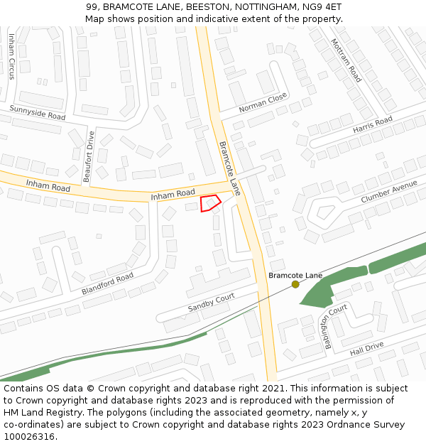 99, BRAMCOTE LANE, BEESTON, NOTTINGHAM, NG9 4ET: Location map and indicative extent of plot