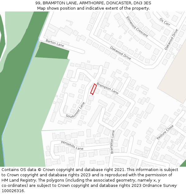 99, BRAMPTON LANE, ARMTHORPE, DONCASTER, DN3 3ES: Location map and indicative extent of plot