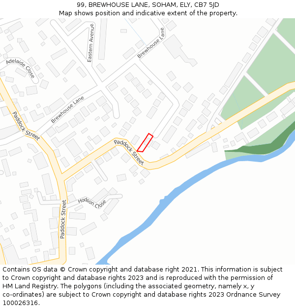 99, BREWHOUSE LANE, SOHAM, ELY, CB7 5JD: Location map and indicative extent of plot