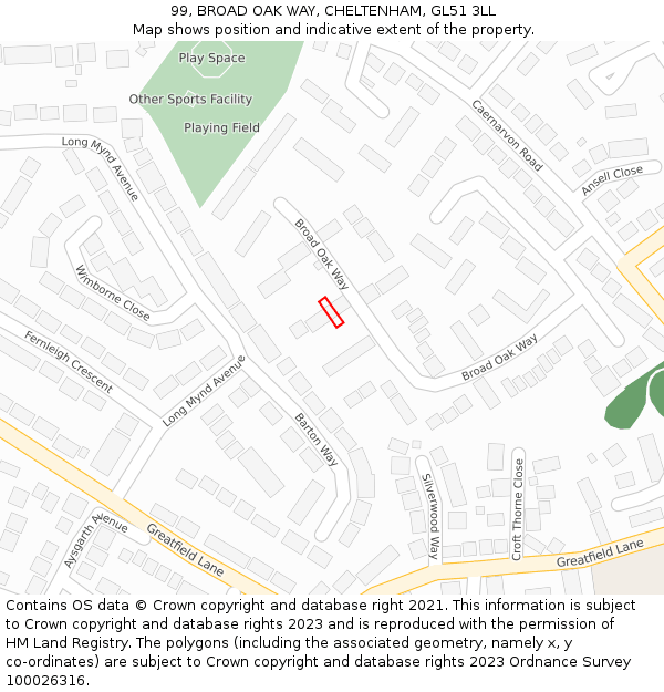 99, BROAD OAK WAY, CHELTENHAM, GL51 3LL: Location map and indicative extent of plot