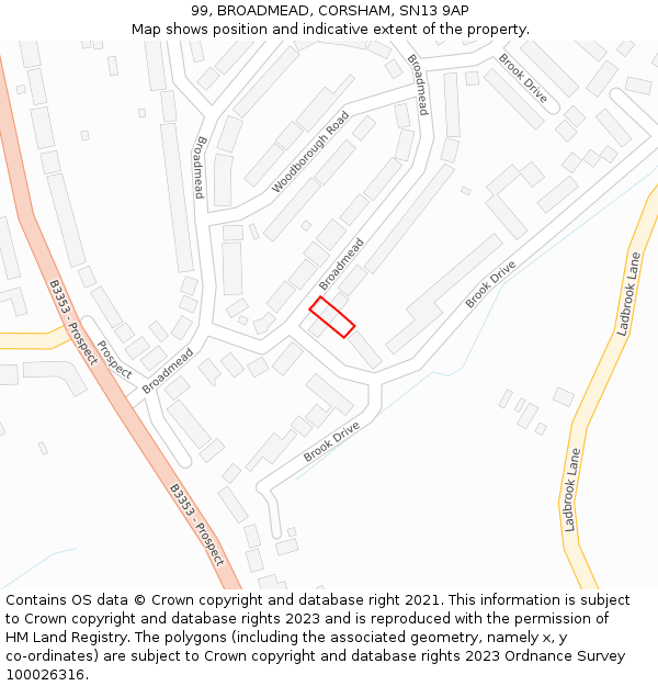 99, BROADMEAD, CORSHAM, SN13 9AP: Location map and indicative extent of plot