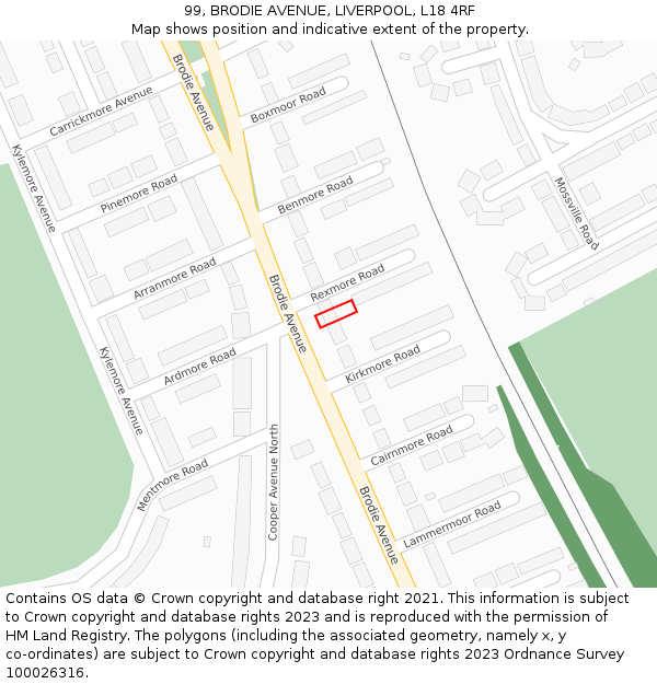 99, BRODIE AVENUE, LIVERPOOL, L18 4RF: Location map and indicative extent of plot