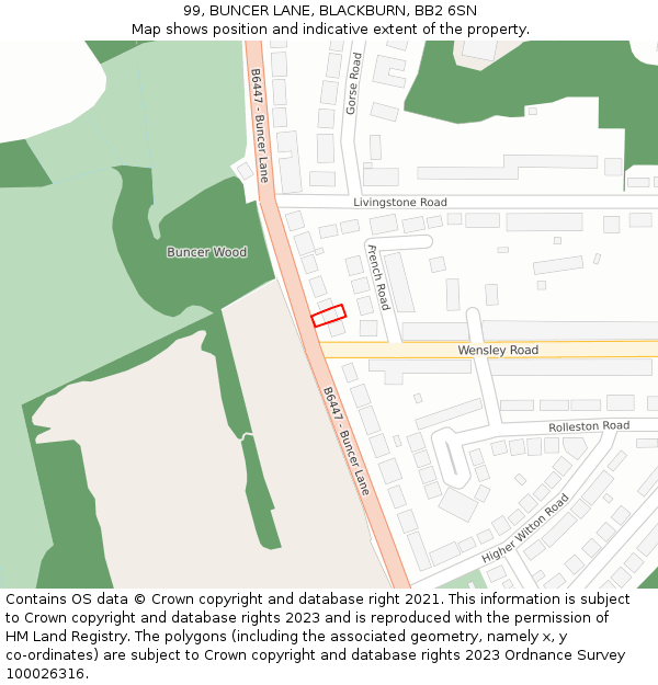 99, BUNCER LANE, BLACKBURN, BB2 6SN: Location map and indicative extent of plot