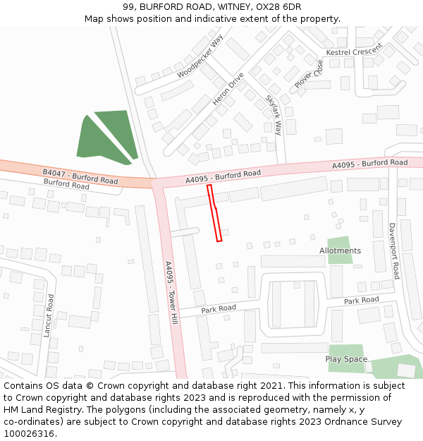 99, BURFORD ROAD, WITNEY, OX28 6DR: Location map and indicative extent of plot