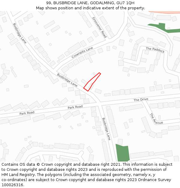99, BUSBRIDGE LANE, GODALMING, GU7 1QH: Location map and indicative extent of plot