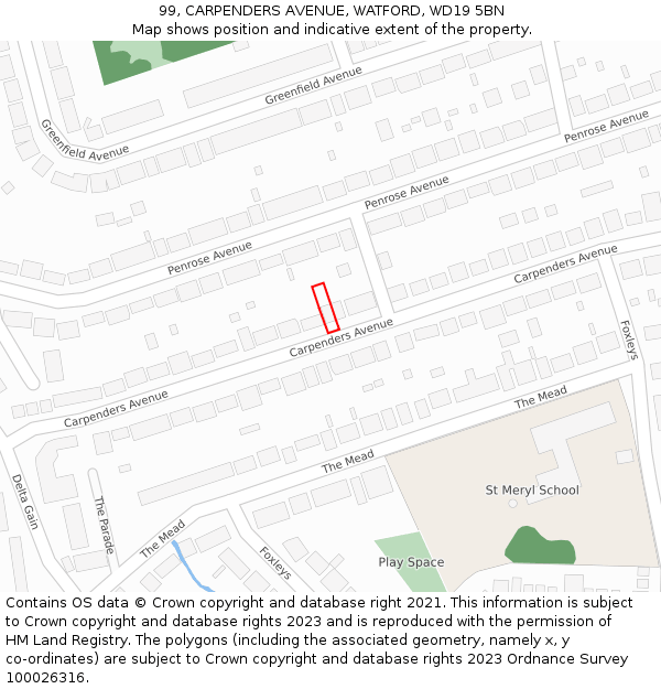 99, CARPENDERS AVENUE, WATFORD, WD19 5BN: Location map and indicative extent of plot