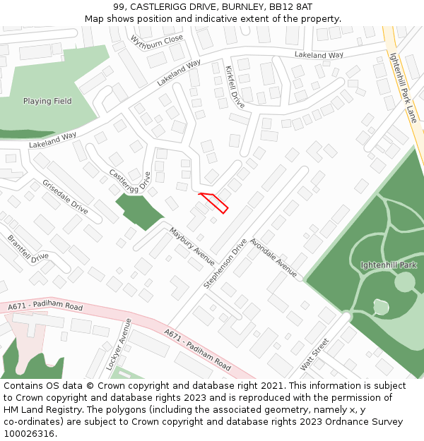 99, CASTLERIGG DRIVE, BURNLEY, BB12 8AT: Location map and indicative extent of plot