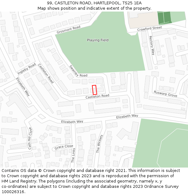 99, CASTLETON ROAD, HARTLEPOOL, TS25 1EA: Location map and indicative extent of plot