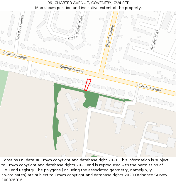 99, CHARTER AVENUE, COVENTRY, CV4 8EP: Location map and indicative extent of plot