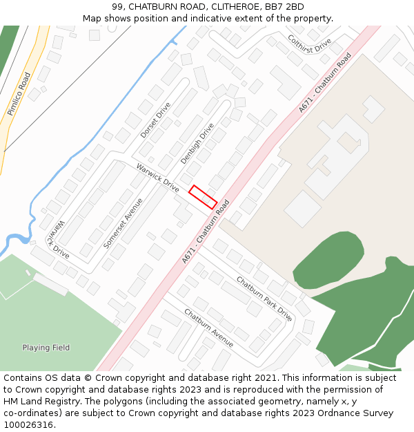 99, CHATBURN ROAD, CLITHEROE, BB7 2BD: Location map and indicative extent of plot