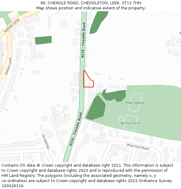 99, CHEADLE ROAD, CHEDDLETON, LEEK, ST13 7HN: Location map and indicative extent of plot