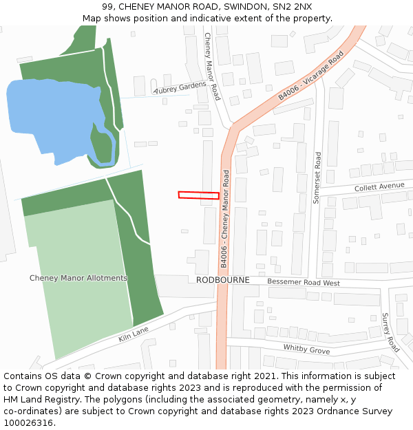 99, CHENEY MANOR ROAD, SWINDON, SN2 2NX: Location map and indicative extent of plot