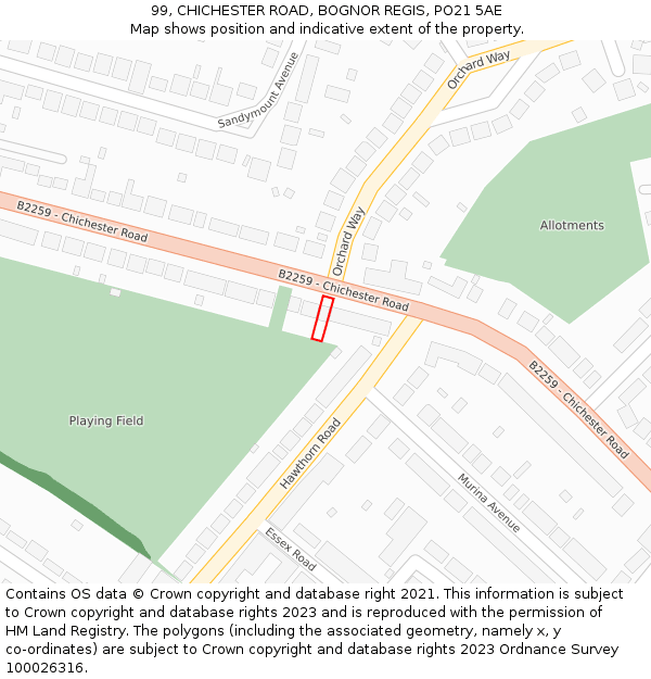 99, CHICHESTER ROAD, BOGNOR REGIS, PO21 5AE: Location map and indicative extent of plot